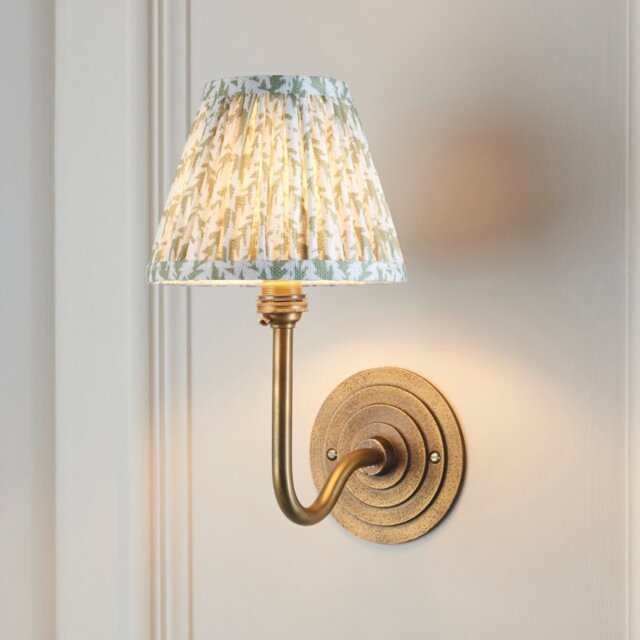 Endon 115463 Halo Swan Wall Light In Antique Brass Finish With Herb Garden Green Leaf Shade