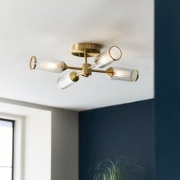 Pillar 4 Light Semi Flush Ceiling Light In Satin Brass With Clear And Frosted Glass