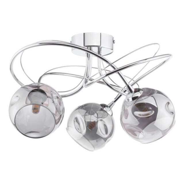 Dar Lighting Onawa 3 Light Semi Flush Ceiling Light In Polished Chrome With Smoked Glass ONA5350-15