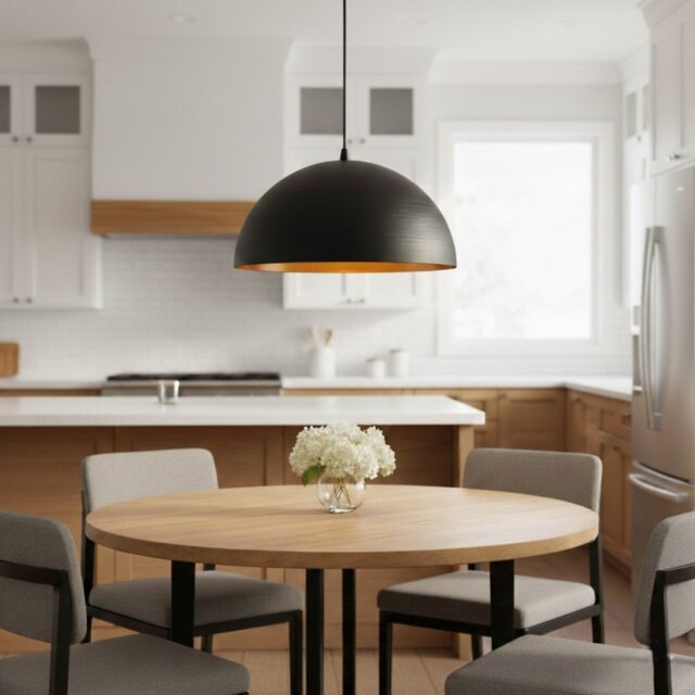 Firstlight 6847BK Moon Ceiling Pendant Light In Black with Satin Gold Inside 400mm
