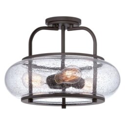 QZ/TRILOGY/SF/M Trilogy 3 Light Old Bronze Medium Semi Flush Light with Glass Shade