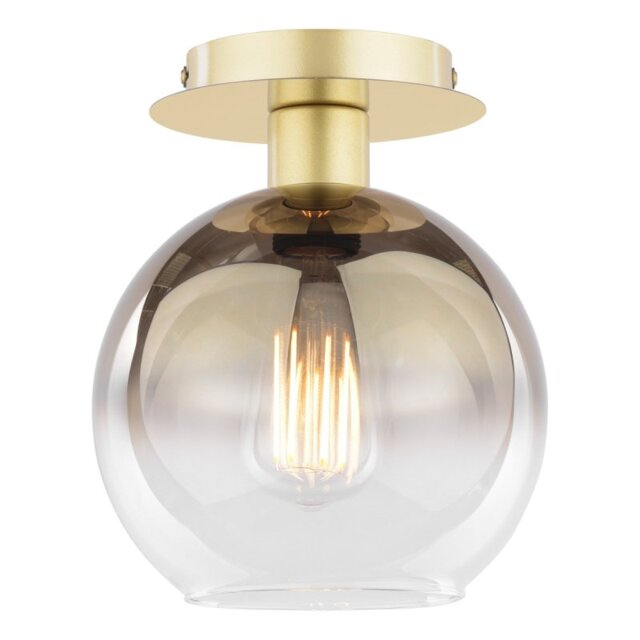 Dar Lighting Lycia Semi Flush Ceiling Light In Satin Gold Finish With Gold Ombre Glass