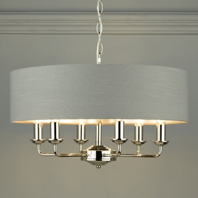 Laura Ashley Sorrento 6 Light Armed Fitting Ceiling Light in Polished Nickel with Charcoal Shade