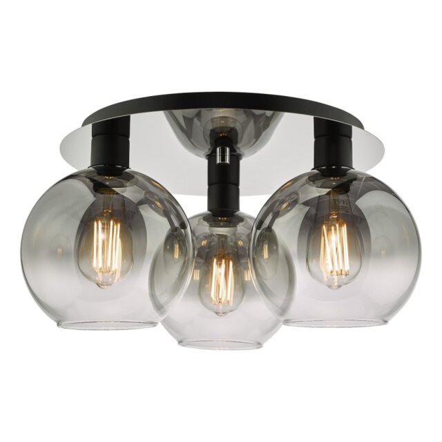 Dar Lighting Lycia 3 Light Flush Ceiling Light In Matt Black With Smoked Ombre Glass LYC5322