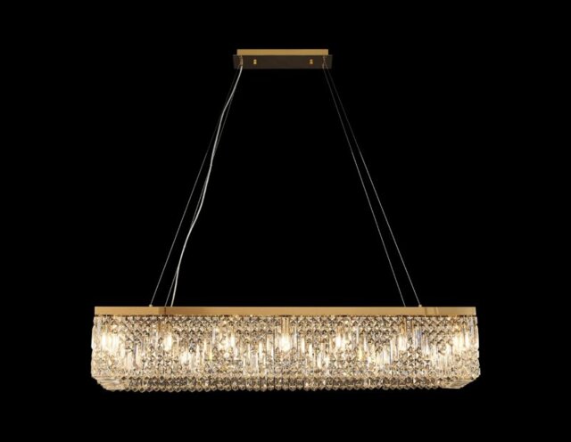 Baden 120 x 37 cm Rectangular Pendant Chandelier In Gold Finish With Crystal Glass