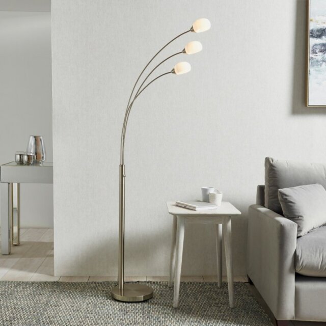 Endon 76567 Jaspa 3 Light Floor Light In Satin Nickel Plate And White Glass