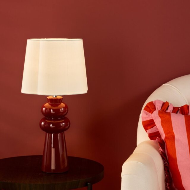 Dar Lighting Jordana Table Lamp In Pink Finish With Ivory Cotton Shade JOR4203