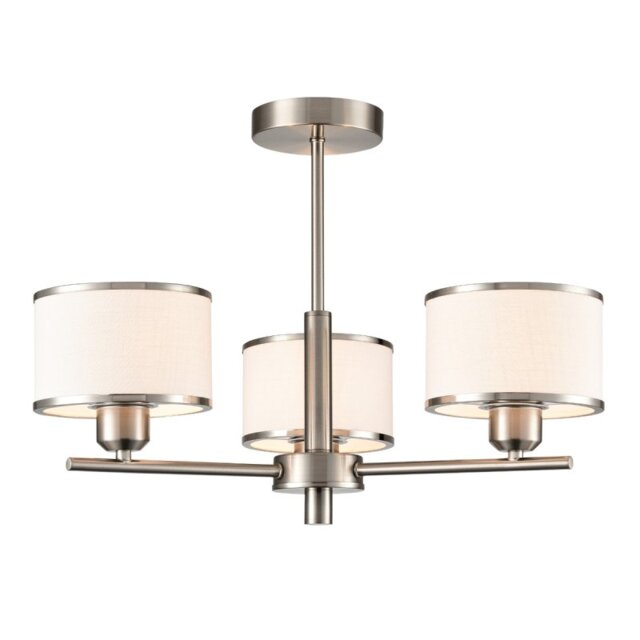 Franklite Polaris 3 Light Semi Flush Ceiling Light In Satin Nickel With Fabric Shades FL2497-3
