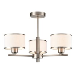 Franklite Polaris 3 Light Semi Flush Ceiling Light In Satin Nickel With Fabric Shades FL2497-3