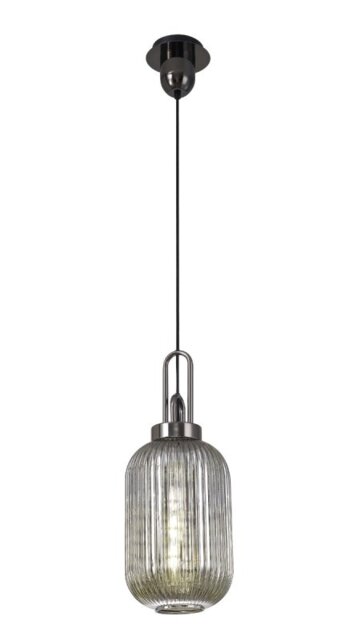 Glenn 1 Light Tubular Ceiling Pendant in Black Chrome With Smoked Glass
