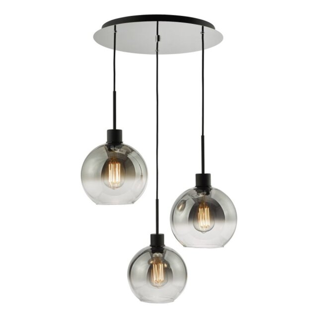 Dar Lighting Lycia 3 Light Cluster Ceiling Pendant Light In Matt Black With Smoked Ombre Glass LYC8822