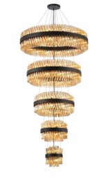 Hampton 5 Tier Ceiling Pendant Light In Satin Black With Amber Glass 25+40+60+80+100cm