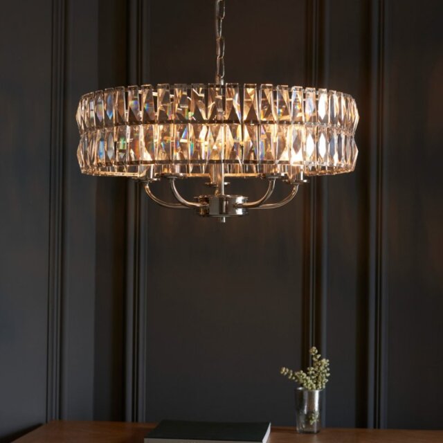 Endon 104467 Clifton 5 Light Crystal Ceiling Pendant Light In Bright Nickel Finish