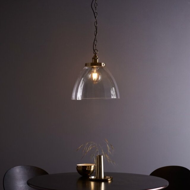 Endon 102926 Hansen Grand Ceiling Pendant Light In Antique Brass With Clear Glass 33cm