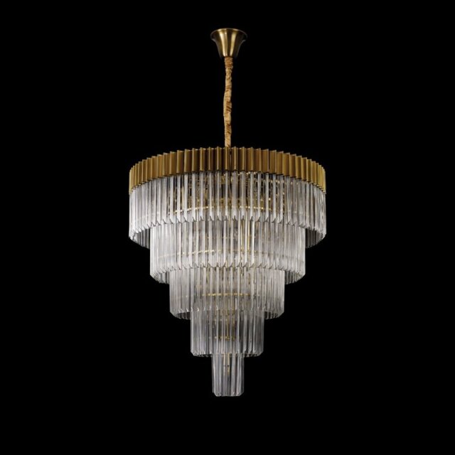 Prestige Metro Grand Tiered Ceiling Pendant Light In Brass With Clear Sculptured Glass 96cm