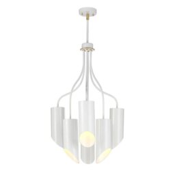 Elstead QUINTO6WAB Quinto 6 Light Ceiling Chandelier In White And Aged Brass