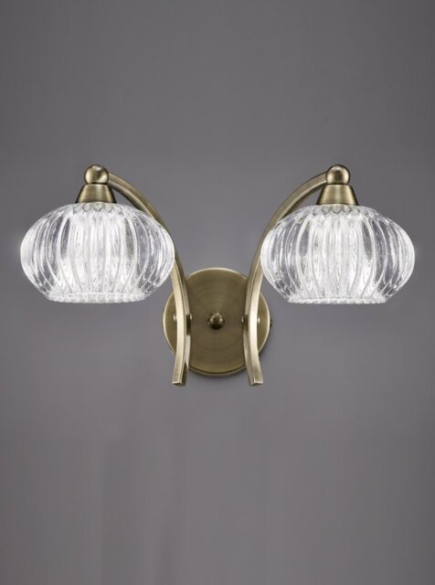 FL2336/2 Ripple 2 Light Wall Light In Bronze With Clear Ribbed Glass Shades