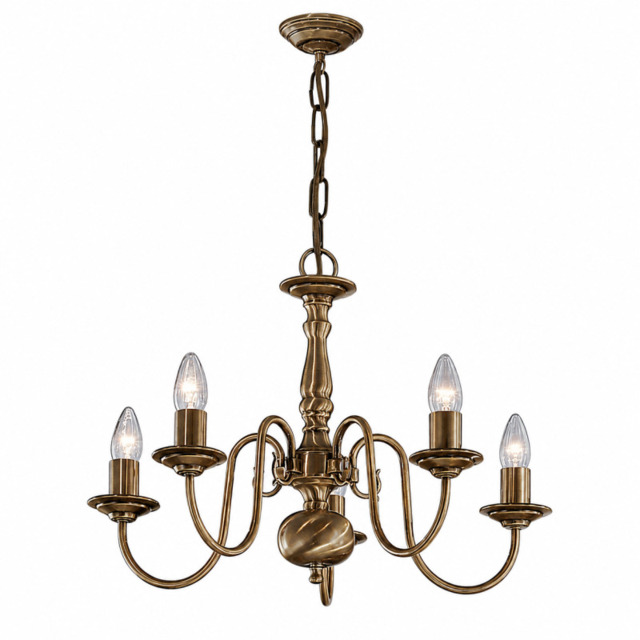Franklite Halle 5 Light Flemish Ceiling Chandelier In Bronze Brass Finish PE7935