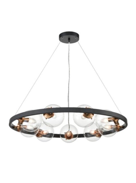 Ring 9 Light Ceiling Pendant Light In Matt Black And Antique Gold Finish F2426-9