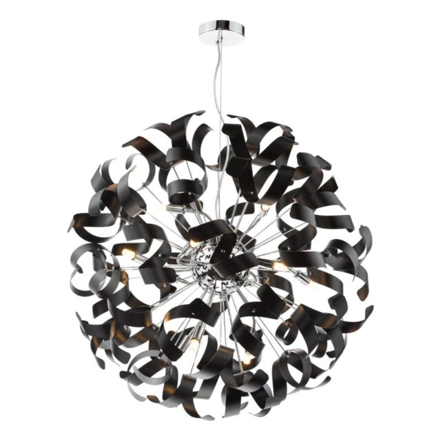 Dar Lighting Swash 12 Light Ceiling Pendant In Chrome With Black Ribbons