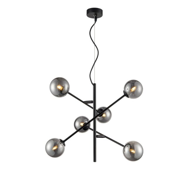 Luna 6 Light Ceiling Pendant Light In Black Finish With Smoked Glass F2438-6