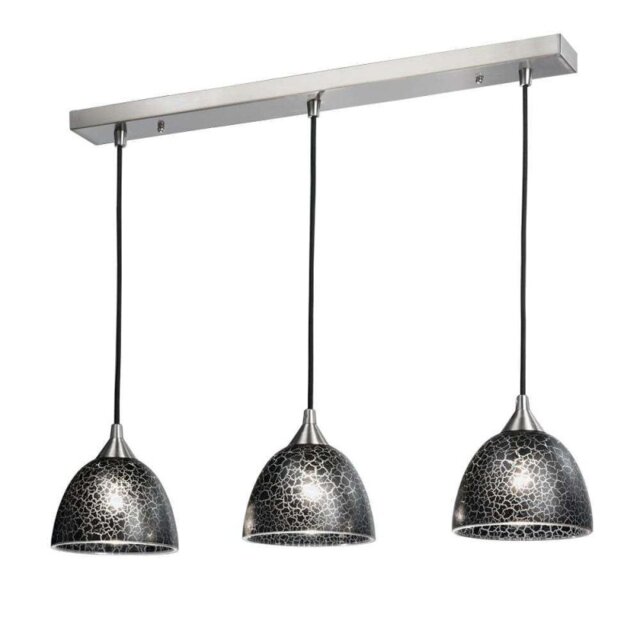 F2290/3/952 Glass 3 Light Ceiling Bar Pendant in Black Crackle