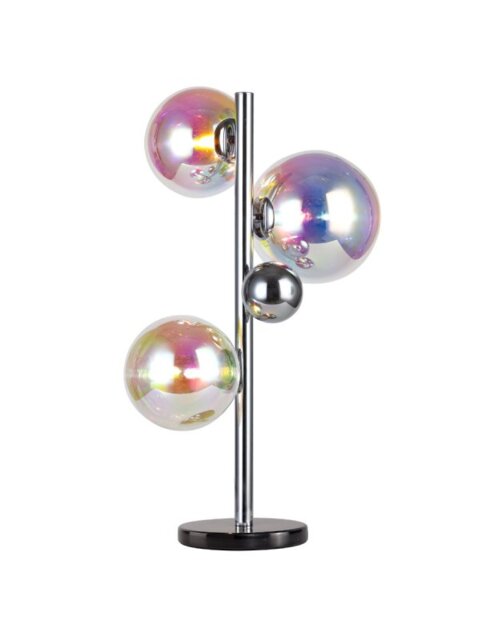 System 3 Light Table Lamp In Chrome Finish With Iridescent Glass Shades And Marble Base