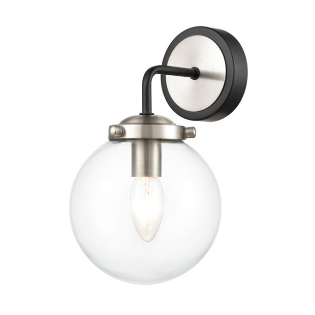 Stone 1 Light Wall Light In Black And Nickel With Clear Glass F2437-1