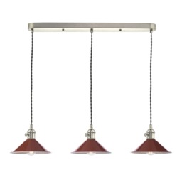 Dar Lighting Hadano 3 Light Bar Ceiling Pendant Light In Antique Chrome With Umber Shades