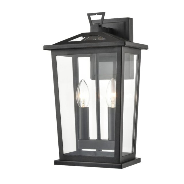 Franklite Dusk Outdoor 2 Light Wall Lantern In Matt Black Finish IP44 EXT6647