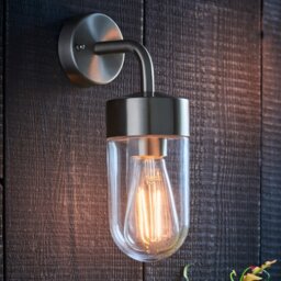 Endon 71184 North 1 Light Exterior Wall Light In Brushed Stainless Steel And Clear Glass