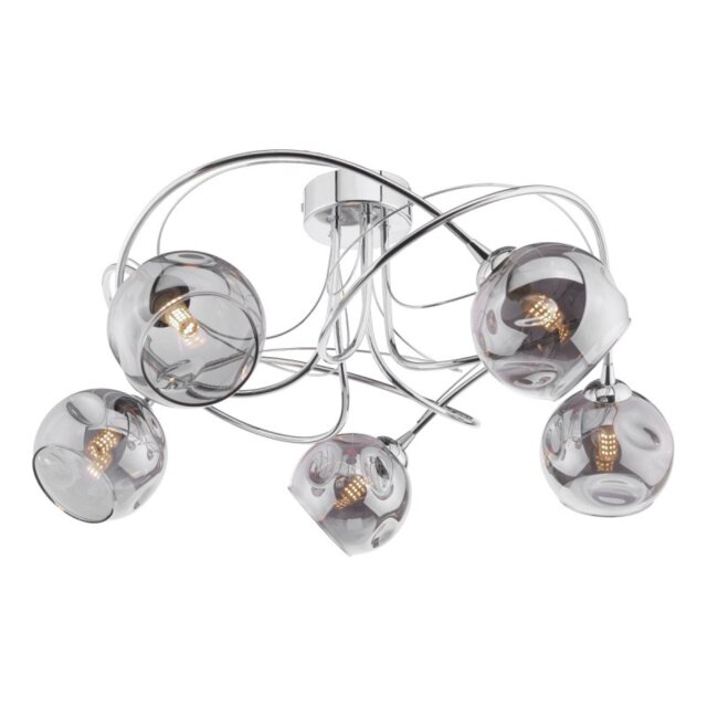 Dar Lighting Onawa 5 Light Semi Flush Ceiling Light In Polished Chrome With Smoked Glass ONA5450-15