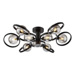 Dar Wisebuys Lynette 9 Light Semi Flush Ceiling Light In Satin Black With Smoked Glass