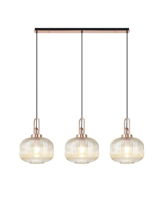 Glenn 3 Light Pumpkin Linear Pendant in Copper With Champagne Glass