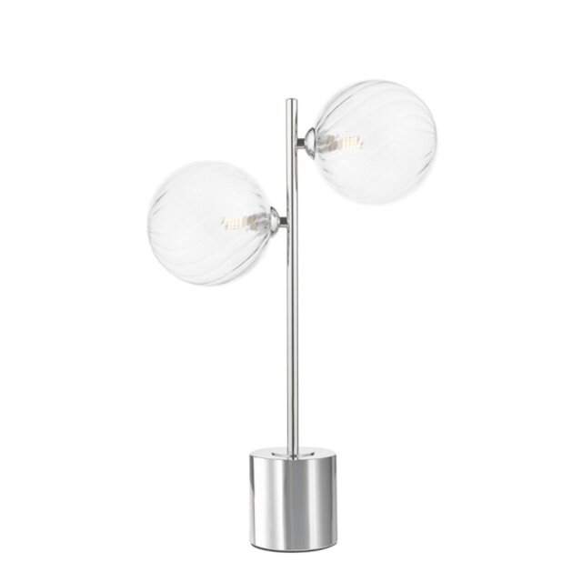 Dar Wisebuys Spiral 2 Light Table Lamp In Polished Chrome With Twisted Glass
