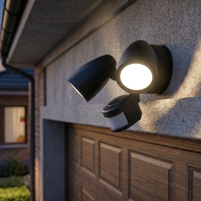Firstlight 2836BK 20W LED Twin Outdoor Spotlight with PIR Sensor - Black -IP54