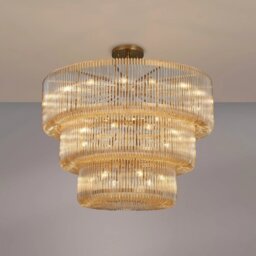 Verne 1 m 3 Tier Pendant / Semi Flush Light In Brass Finish With Smoked Brown Glass