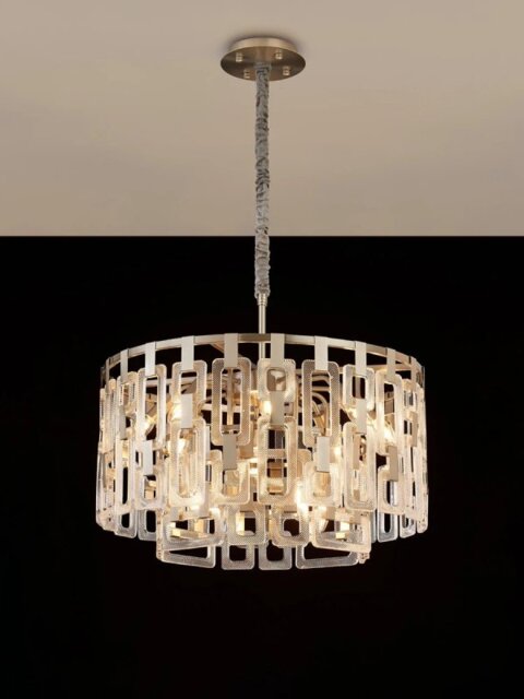 Italica 63 cm 2 Tier Round Pendant In Satin Nickel Finish With Clear Glass