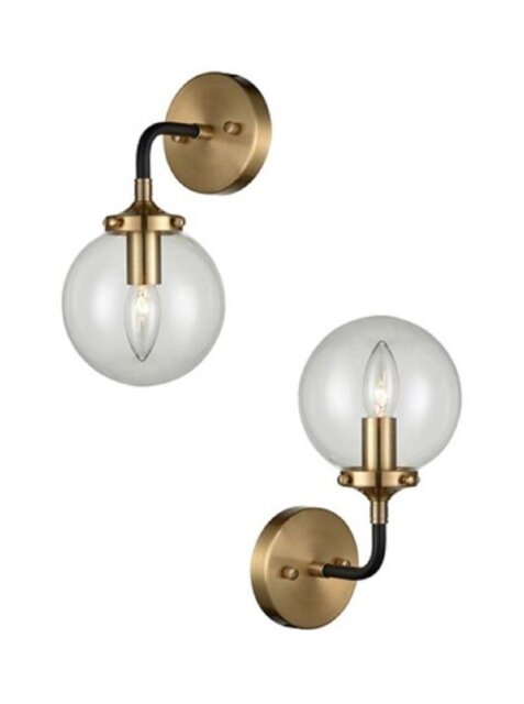 Franklite Reaction FL2370/1 One Light Wall Light In Matt Black And Gold With Clear Glass Sphere