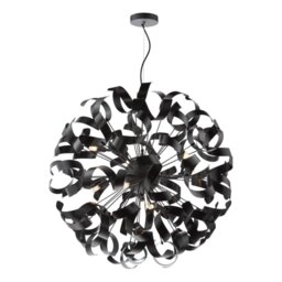 Dar Lighting Swash 12 Light Ceiling Pendant In Matt Black With Black Ribbons
