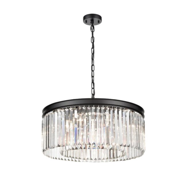 Franklite Perdita 8 Light Ceiling Pendant Light In Matt Black With Crystal Glass FL2413-8