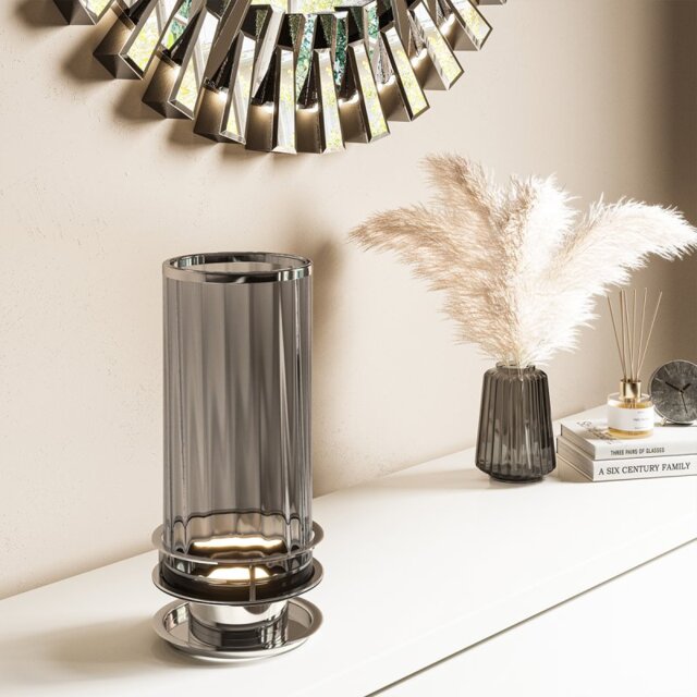Quintiesse QN-ARNO-SMOKE-PN Arno Table Lamp In Polished Nickel With Smoked Glass