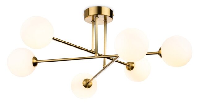 Firstlight 6911BB Lando 6 Light Flush Ceiling Light In Brushed Brass Finish With Opal White Glass