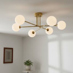 Firstlight 6911BB Lando 6 Light Flush Ceiling Light In Brushed Brass Finish With Opal White Glass