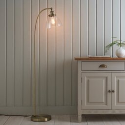 Endon 77860 Hansen Task Floor Lamp In Antique Brass Plate And Clear Glass
