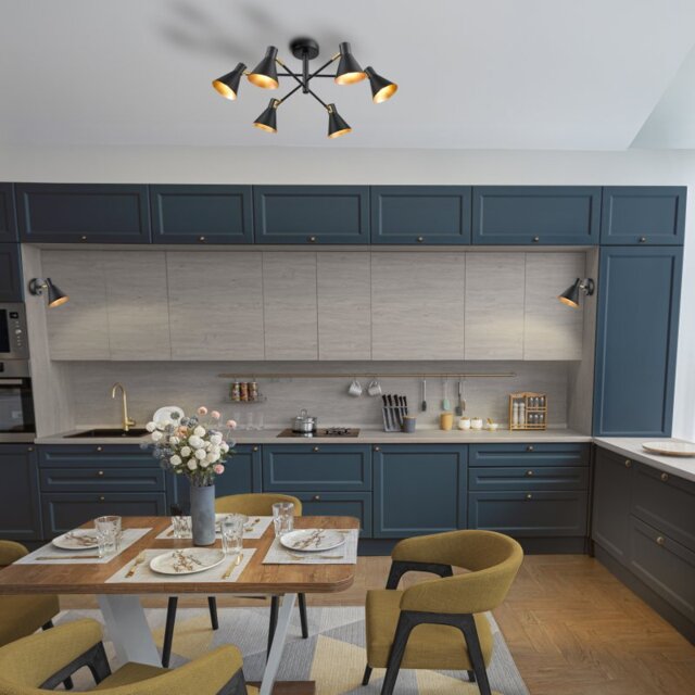 Franklite Skoop 6 Light Flush Ceiling Spotlight In Black And Silver Finish FL2443-6