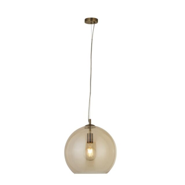 Searchlight 1635AM Balls One Light Ceiling Pendant In Antique Brass And Amber Glass - Width: 350mm