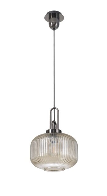 Glenn 1 Light Pumpkin Ceiling Pendant in Black Chrome With Champagne Glass