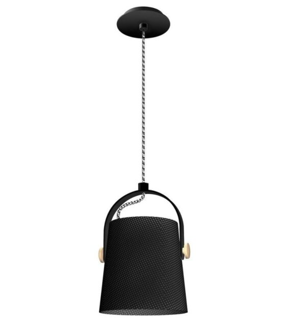 Mantra M4927 Nordica 1 Light Small Pendant Light In Matt Black And Beech Wood - Dia: 200mm