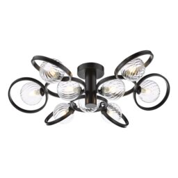 Dar Wisebuys Lynette 9 Light Semi Flush Ceiling Light In Satin Black With Twisted Glass
